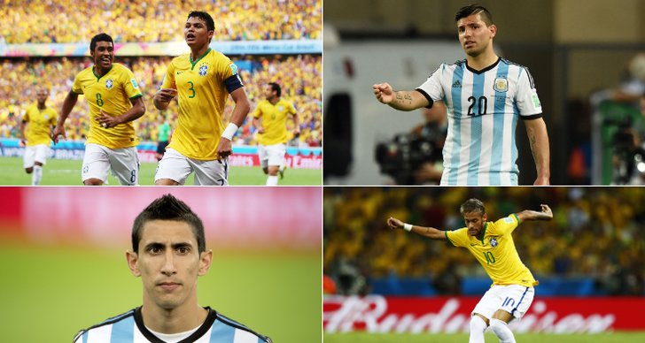 Neymar, Brasilien, Fotbolls-VM, William, Thiago Silva, Angel di Maria, Sergio Agüero